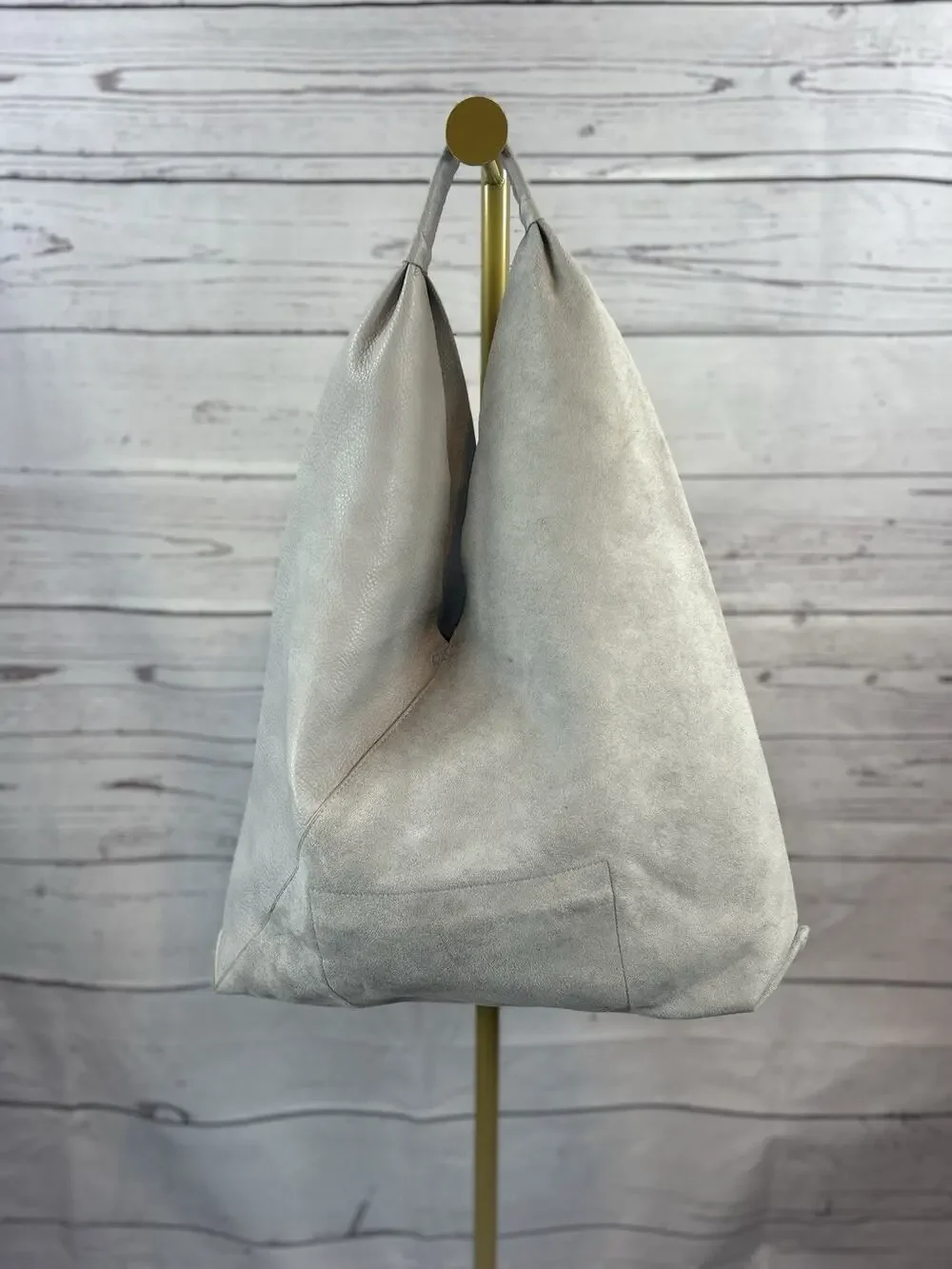 Shiraleah Jumbo Slouch Tote Bag Gray Faux Leather Oversized Shoulder Hobo Bag